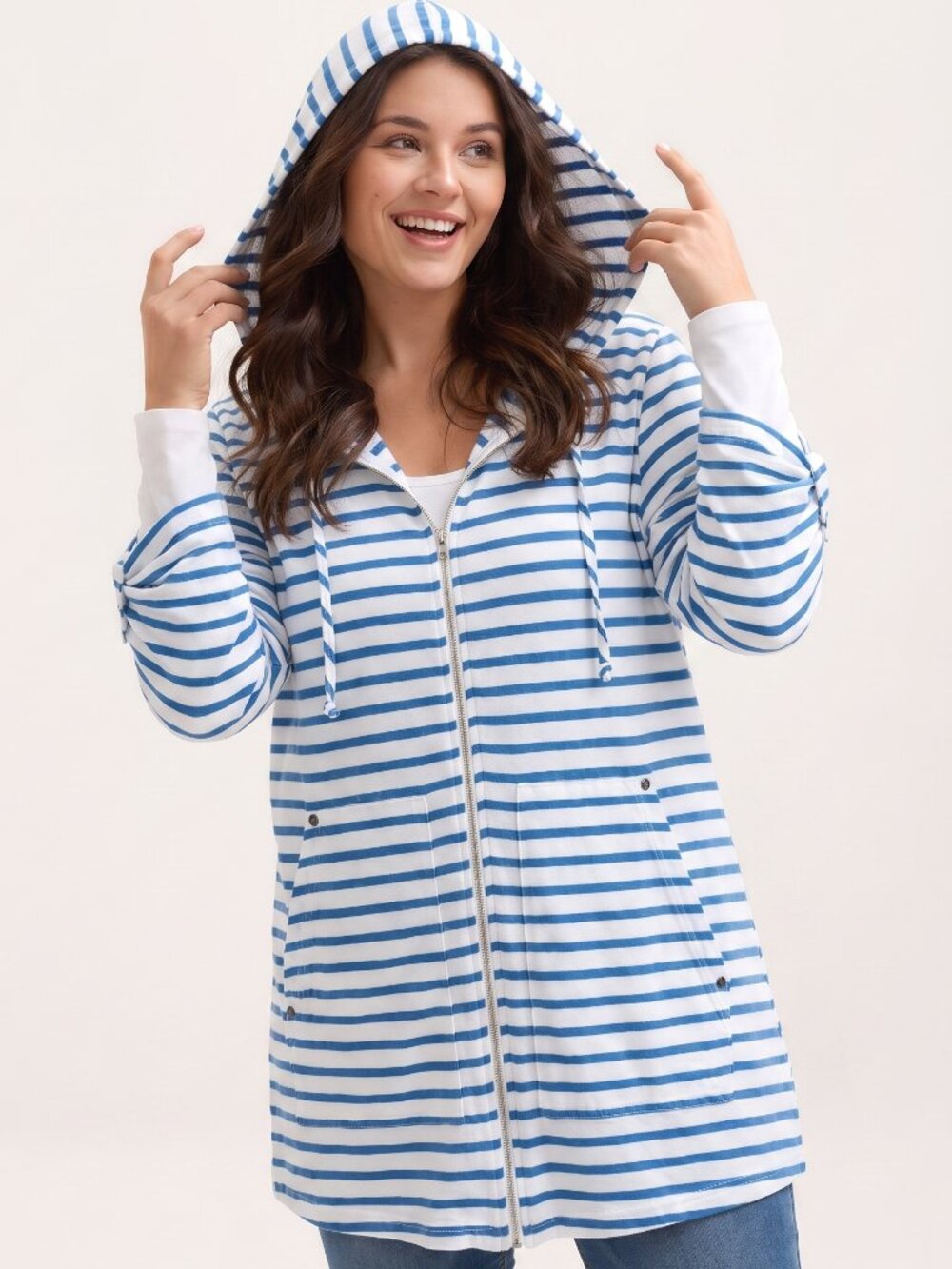 Ethyl Striped Hooded Zip Jacket